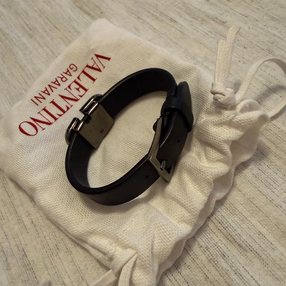 Valentino Black Leather Bracelet with Silver Accent - Picture 2 of 3